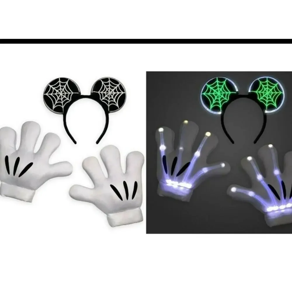 NWT Disney Parks Mickey Mouse Adult Costume Light Up Accessory Set Gloves Ears